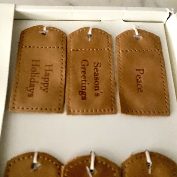Hearth and Hand Magnolia Christmas 6 Reusable Gift Topper Tags Tan Leather - NEW - Picture 4 of 5